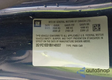 2011 Chevrolet Camaro 2Lt z USA, uszkodzony, nr VIN 2G1FC1ED1B9148937